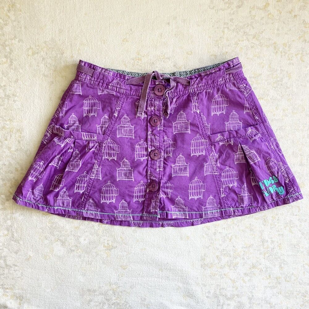 Tumble N Dry Girls Size 5-6 Birdcage Print A Line Skirt Purple Bird Cage